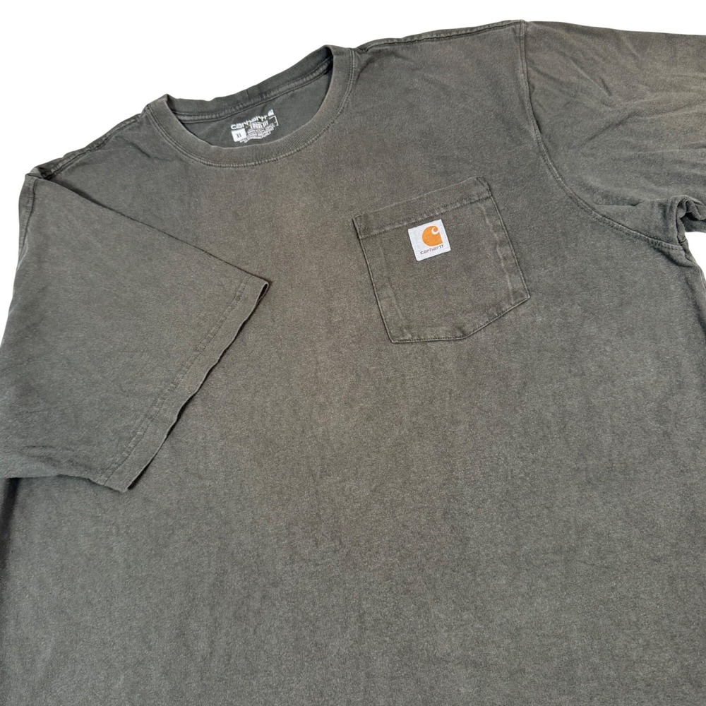 Carhartt Men XL Olive‎ Green Loose Fit Short Sleeve Pocket T Shirt K87 Workwear